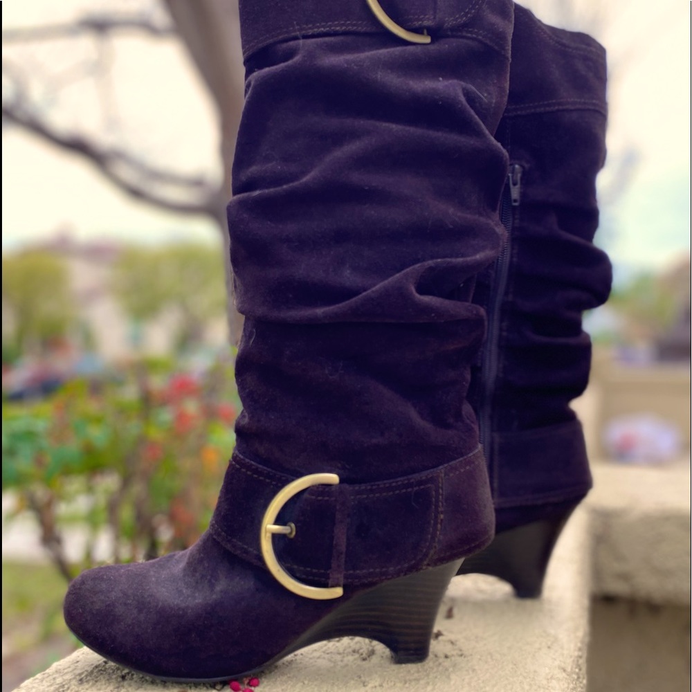 Naughty🐒Monkey, slouchy, brown, wedge, boot